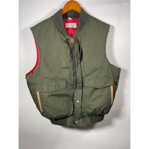 Banana Republic Safari Travel Olive Green Vest Utility Pockets Mens Medium‎ FLAW